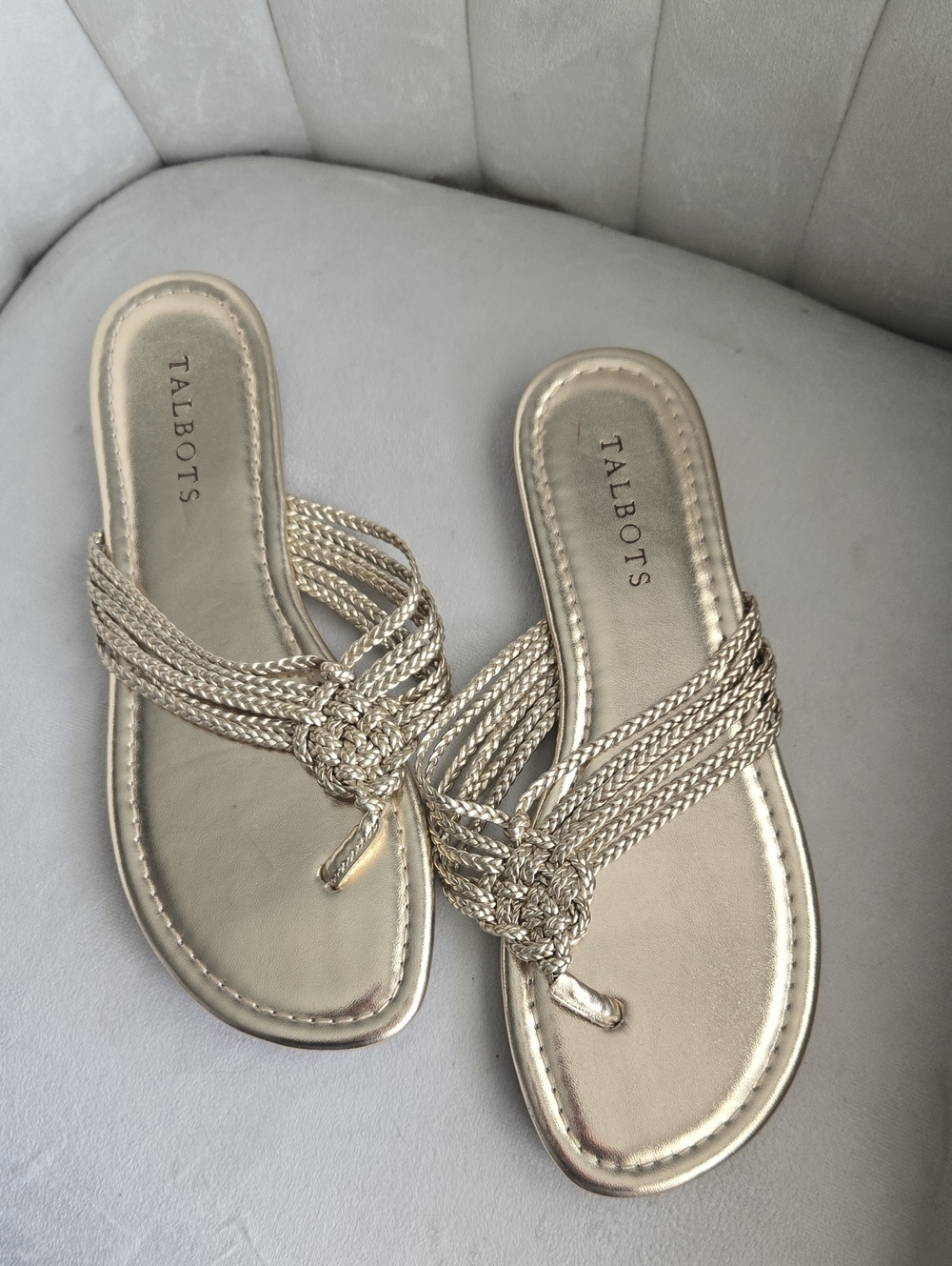 Talbots Gold Braided Knot Toe-Post Sandals